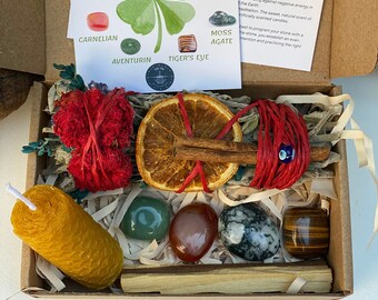 Luck and Success Ritual Kit, 4 Luck and Success Crystal, Energy Cleansing, Smudge Gift Box, Ritual Kit