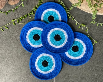 Crocheted Evil Eye Coaster, Mug Coaster, Handmade Coaster, Evil Eye Coaster Set, Evil Gift, Protective Gift