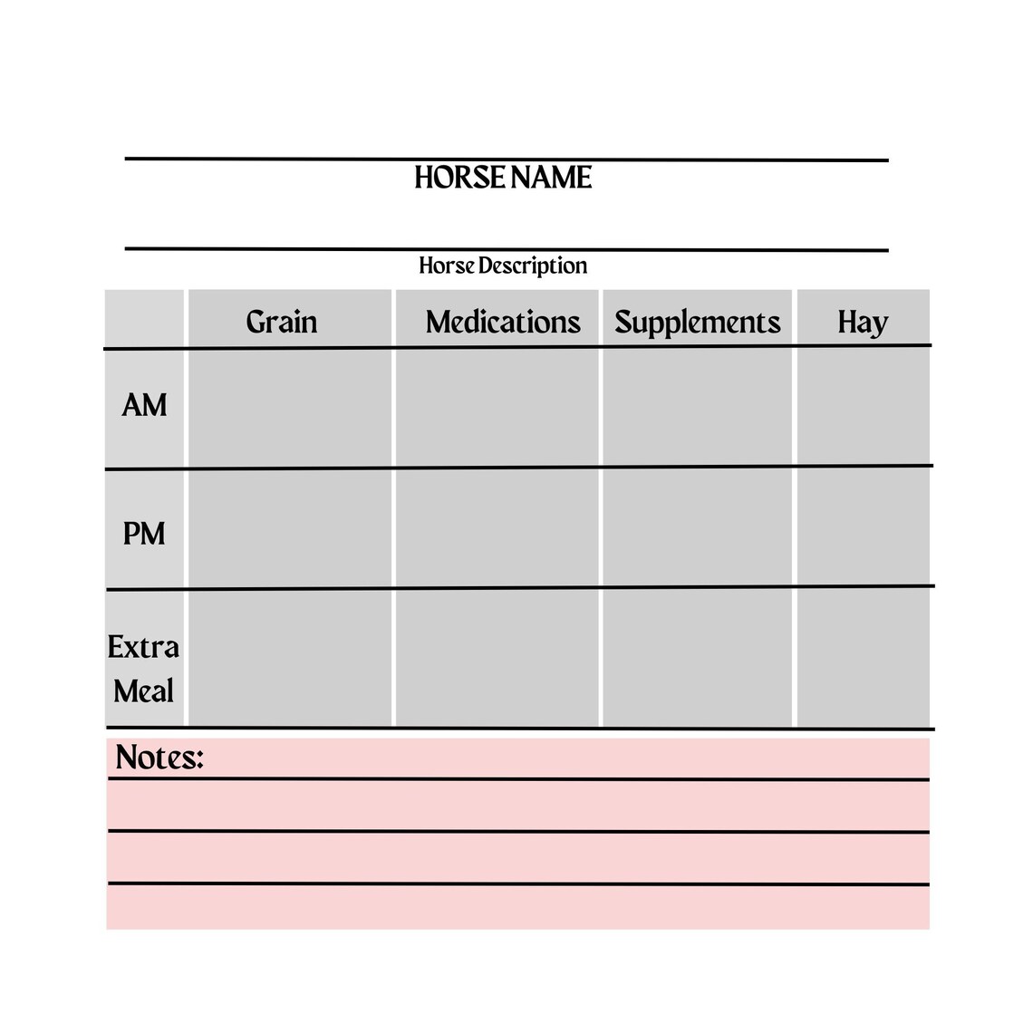 Digital Download for Equestrians, Horse Feed Chart, Feeding Horses Made