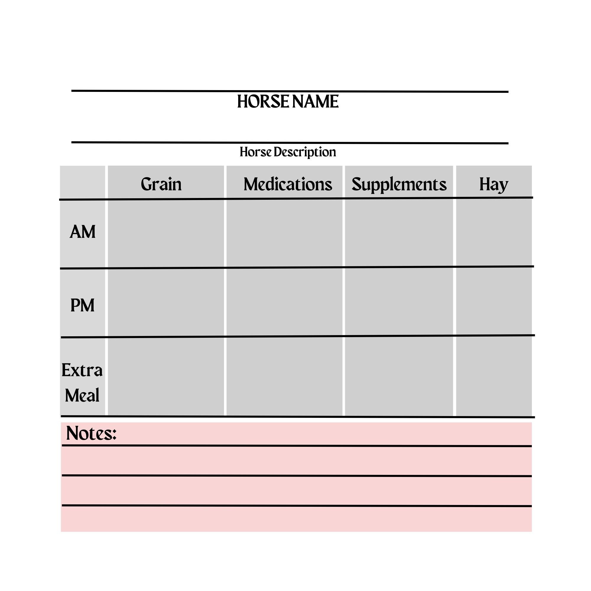 Digital Download for Equestrians, Horse Feed Chart, Feeding Horses Made ...
