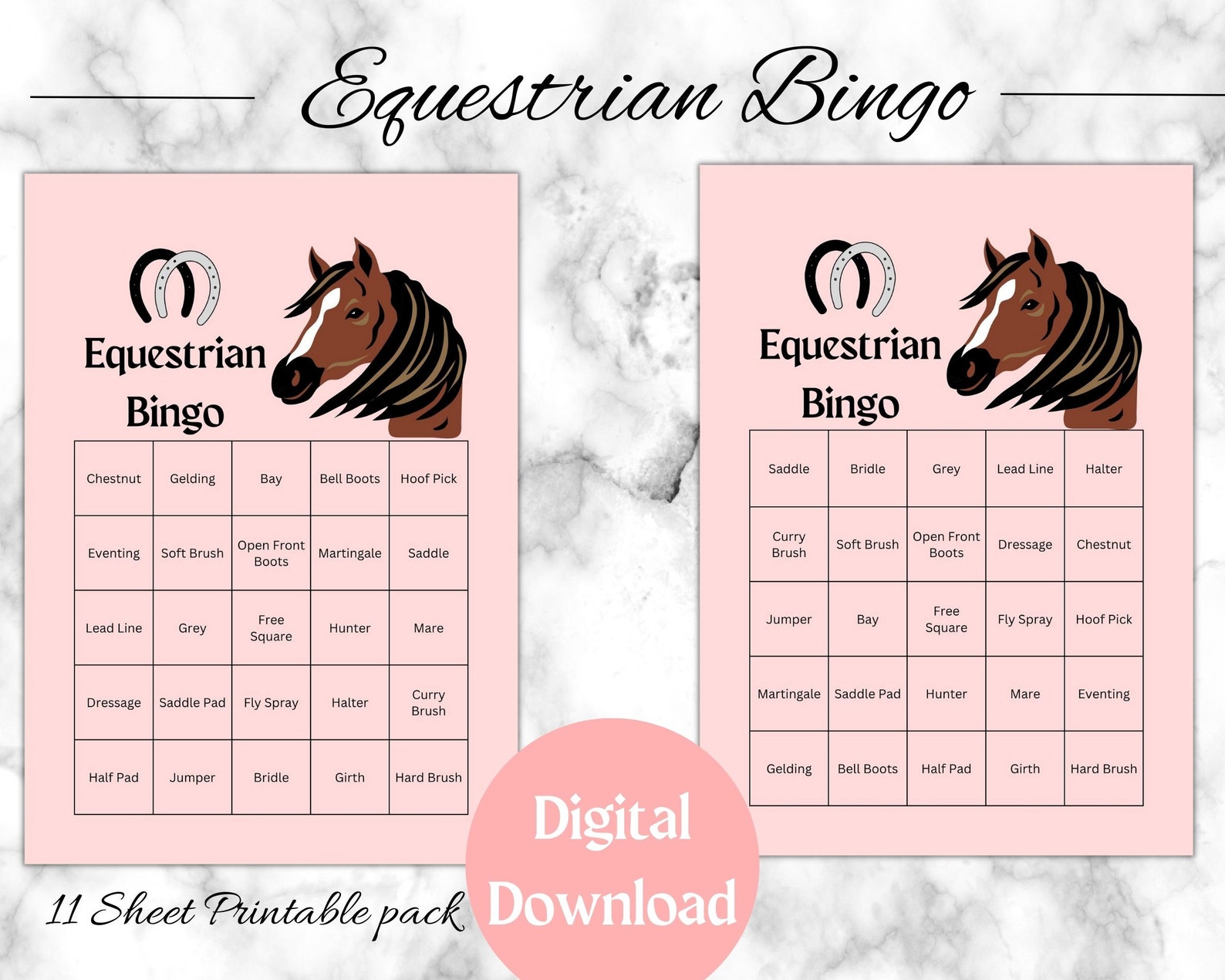Digital Download Bingo for Equestrian Summer Camp Great Horse - Etsy