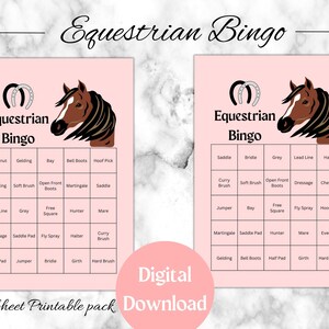 Digital Download Bingo for Equestrian Summer Camp, Great Horse Summer Camp game for Children. Equestrian Bingo