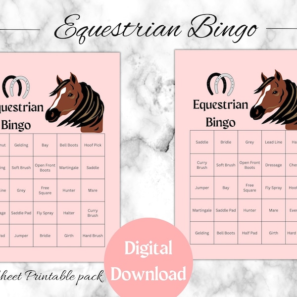 Digital Download Bingo for Equestrian Summer Camp, Great Horse Summer Camp game for Children. Equestrian Bingo