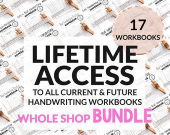 WHOLE SHOP Lifetime Access Handwriting Workbook Bundle - One Time Purchase Practice Lettering Writing Adult ipad Goodnotes Font PDF Print