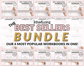 Our 4 BEST SELLERS! Neat Handwriting Practice Workbook Bundle Font Sheet PDF Printable Goodnotes Notability iPad Beginner Template Writing