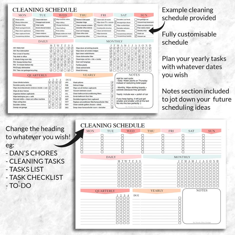 EDITABLE Cleaning Checklist for Family | Chore Chart Template | Daily ...