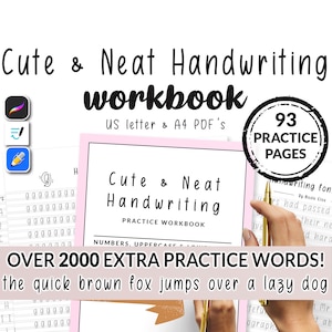 93 pagina's Leuke en nette handschriftwerkmap | Oefenbladgids | Afdrukbare werkbladen voor iPad-sjablonen - Goodnotes Notability | Volwassenen Tieners