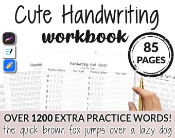 80 Page Cute Hearts Workbook Sheets Printable Alphabet iPad Beginner Student Writing Practice Easy Alphabet Template Lettering Book PDF
