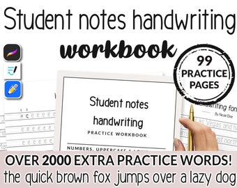 99 Page Student Notes Hand Writing Practice Workbook Sheet Printable Guide Beginner Student Help Easy Alphabet Template Lettering Typography