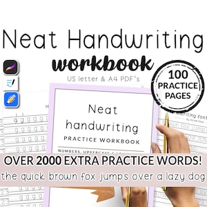 100 pagina's nette handschriftwerkmap | Oefenbladgids | Afdrukbare iPad-sjabloonwerkbladen voor Goodnotes Notability | Volwassenen Kinderen Tieners