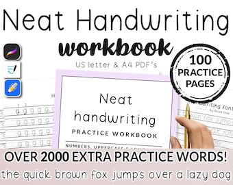 100 Page Neat Hand Writing Workbook | Practice Sheet Guide | Printable iPad Template Worksheets for Goodnotes Notability | Adults Kids Teens