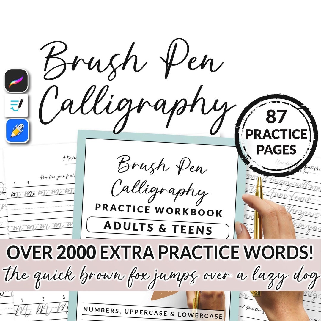 87 Page Brush Pen Caligraphy Hand Writing Practice Workbook Sheet ...