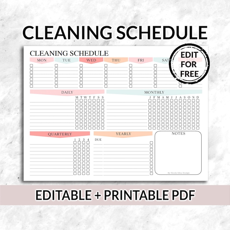 EDITABLE Cleaning Checklist for Family | Chore Chart Template | Daily ...
