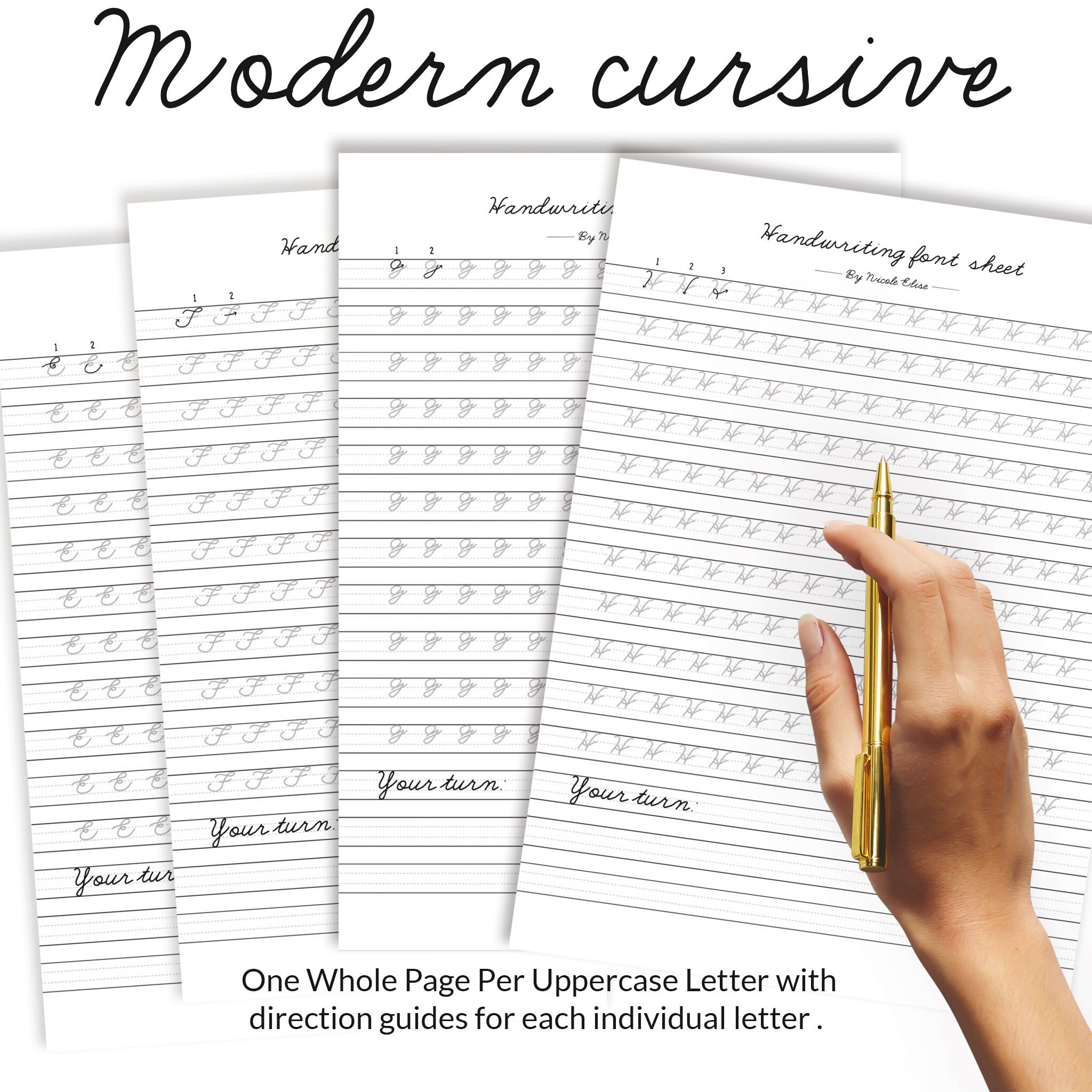 100 Page Modern Cursive Workbook Sheets Printable Alphabet Etsy