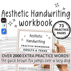 Cahier d'exercices de 73 pages pour la pratique de l'écriture esthétique à la main Guide imprimable Aide pour les étudiants débutants Modèle d'alphabet facile Lettrage Typographie