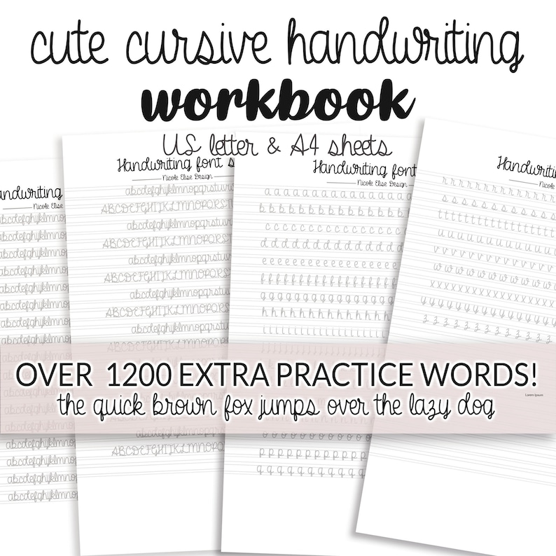 82 Page Cute Cursive Neat Hand Writing Workbook | Practice Sheet Guide ...
