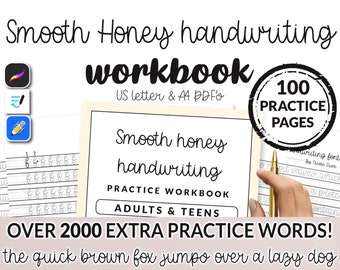 100 Page Smooth Honey Hand Writing Practice Workbook Sheet Printable Cursive iPad Beginner Student Practice Easy Alphabet Lettering PDF Book