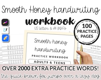 Libro de práctica de escritura a mano suave y de 100 páginas, hoja cursiva imprimible para iPad, práctica para estudiantes principiantes, letras del alfabeto fáciles, libro PDF