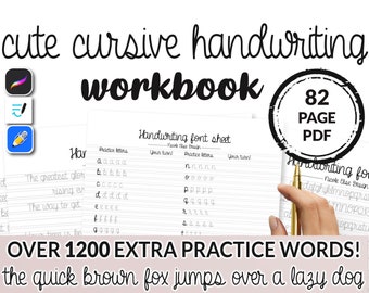 82 Page Cute Cursive Neat Hand Writing Workbook | Practice Sheet Guide | Printable iPad Template Worksheets for Goodnotes Notability Adults