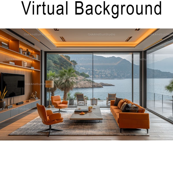 Realistic virtual background of office with sea and mountains view | Zoom, Google Meet, Microsoft team | backdrop mountain  | Water view