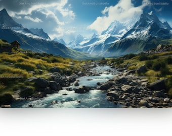 Realistic virtual background with mountain view in Alps | Suitable for Zoom, Google Meet, Microsoft Teams etc. | backdrop mountain