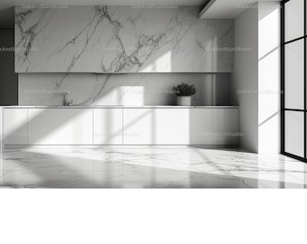 Virtual background of white marble kitchen wall | Suitable for Zoom, Google Meet, Microsoft Teams