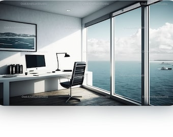 Sea View office | Zoom Virtual Backgrounds | Microsoft Teams | Facebook | Wallpaper | Google Meet | Backdrop | Water view | Beach ocean view