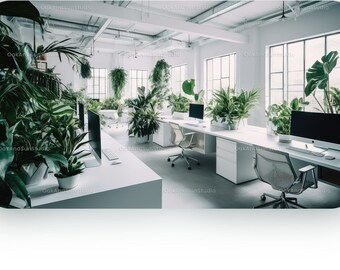 4 backgrounds + 4 gifts | Virtual backgrounds with white office and many plants | Suitable for Zoom, WebEx, Google Meet etc. | Digital