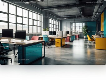 2 backgrounds + 1 gift | Virtual background of colorful startup office | Suitable for Zoom, WebEx, Google Meet etc. | Digital product