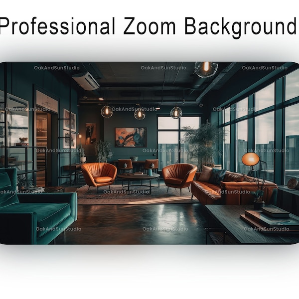 3 backgrounds + 2 gifts | Virtual backgrounds of luxurious office with orange leather chairs | Suitable for Zoom, WebEx, Google Meet