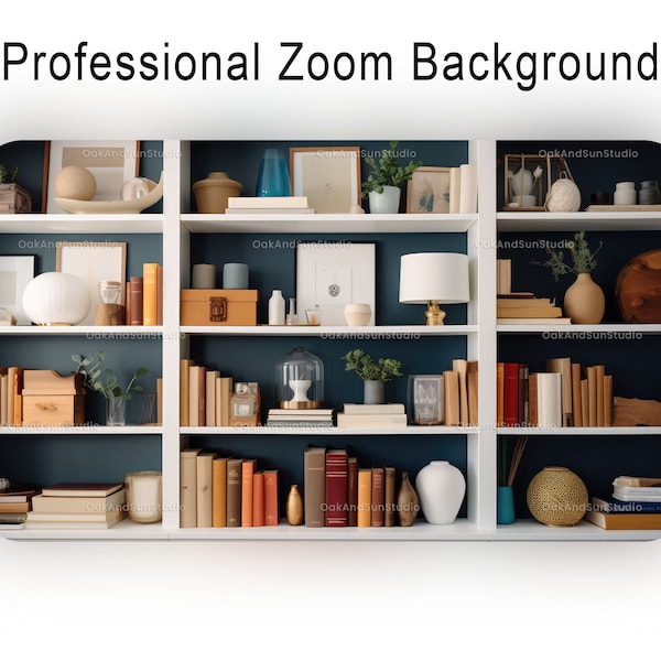 Zoom background bookshelf | Office virtual background | Teams background | Dark bookshelf background
