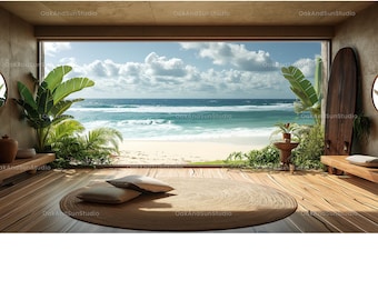 Virtual background for Zoom | Office virtual background | Teams background | Ocean view office background | Water view | Beach ocean view