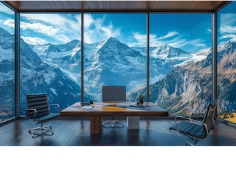 Alps background for Zoom | Office virtual background | Teams background | Mountain view office background | Swiss Alps
