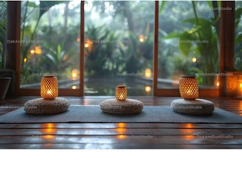 Realistic virtual background of the meditation room with candles | Suitable for Zoom, Google Meet, Microsoft Teams | Yoga Studio Background