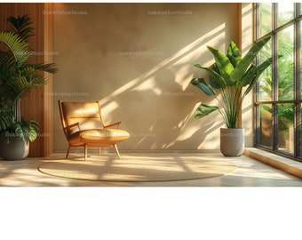Realistic virtual background of a bright space for reading with beige chair | Suitable for Zoom, Google Meet | Cozy zoom background