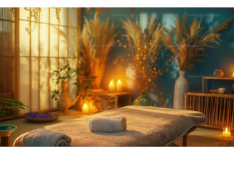 Fondo virtual realista de la sala de masajes/Zoom, Google Meet, equipo de Microsoft/fondo de relajación SPA