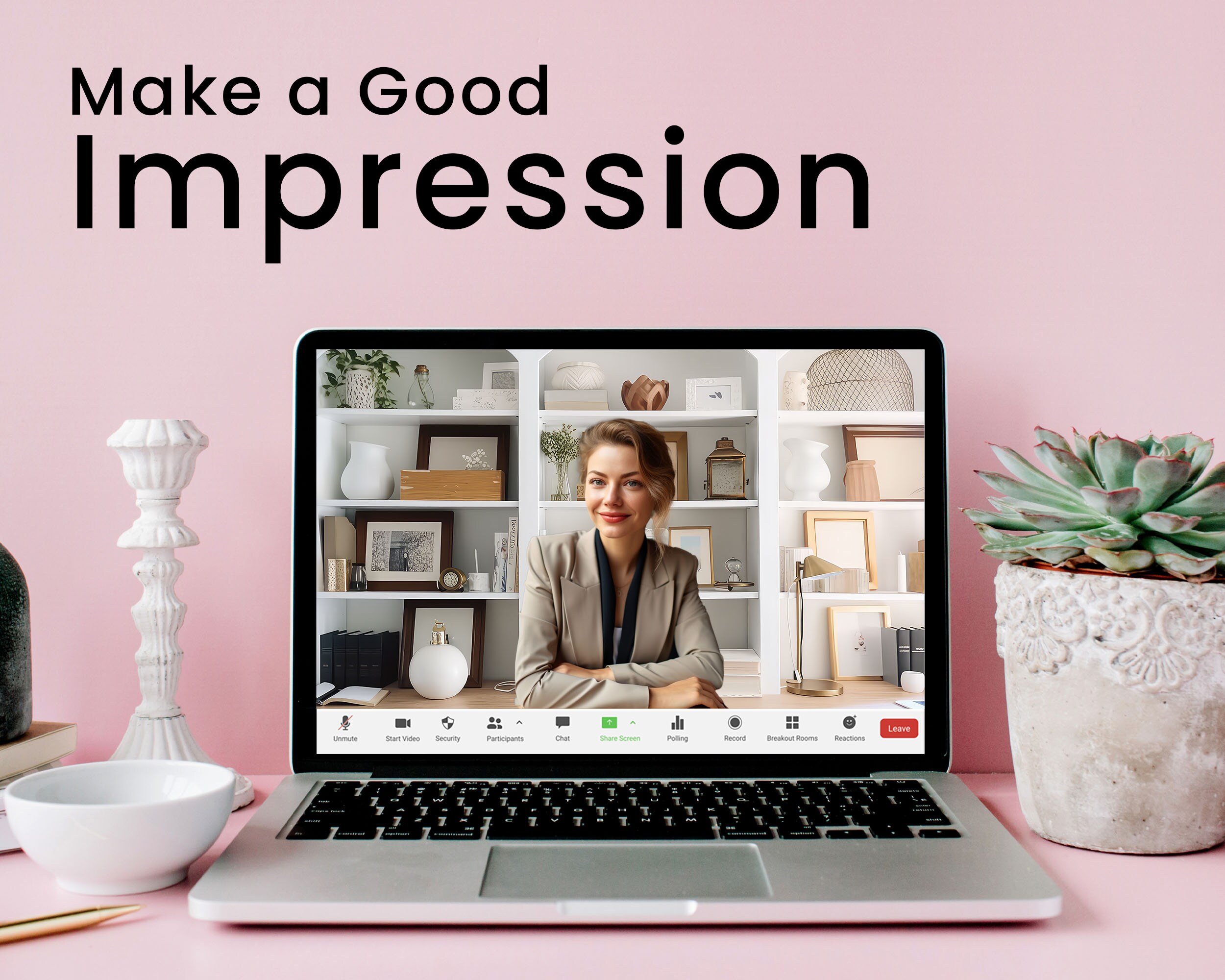 Zoom Virtual Background White Bookshelf Home Office Minimalistic Zoom