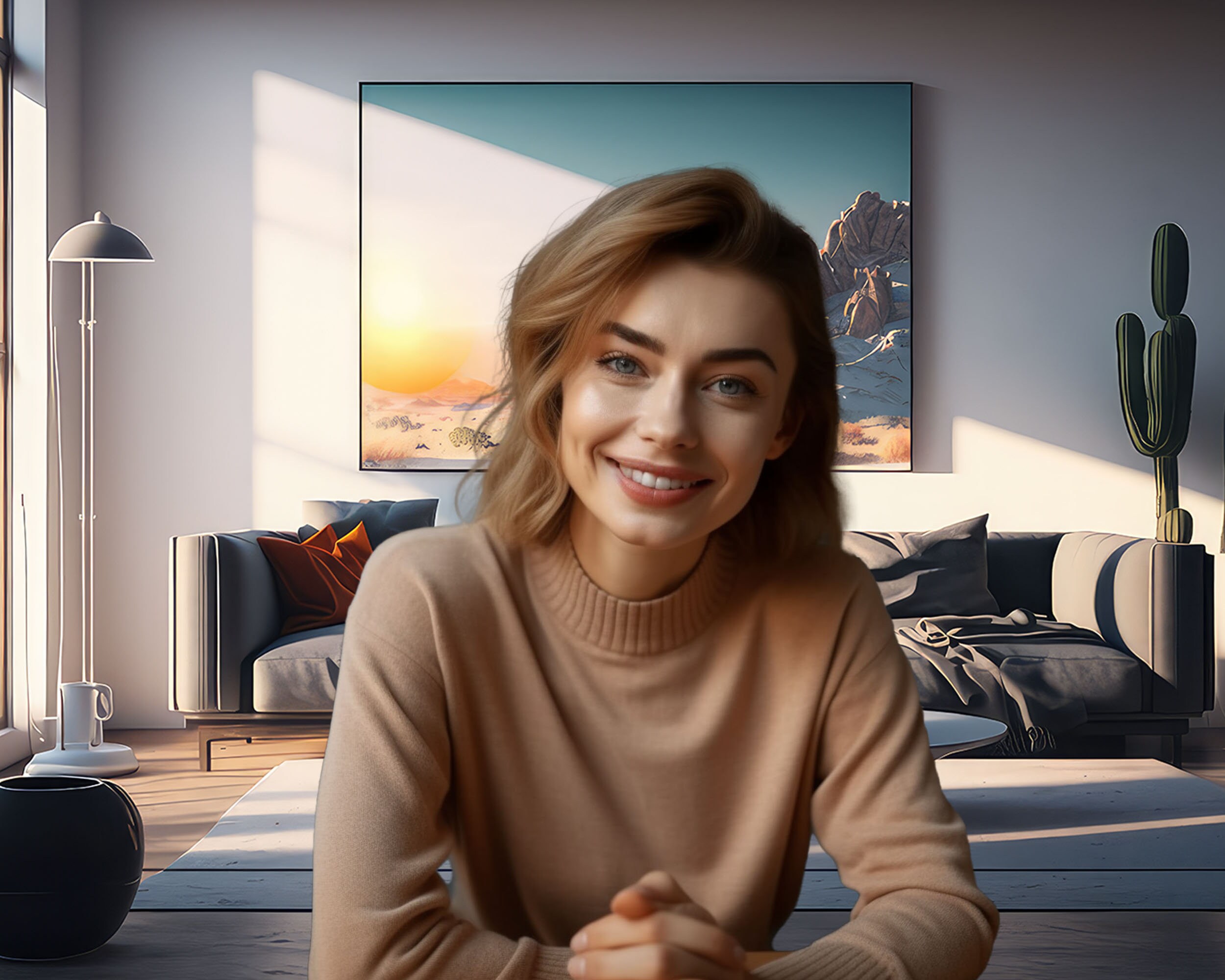 Zoom Virtual Background Desert Cactus Home Office Minimalistic Zoom