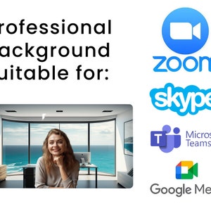 May include: A professional background image featuring a modern office with a large window overlooking a blue ocean. The image is suitable for use with Zoom, Skype, Microsoft Teams, and Google Meet.