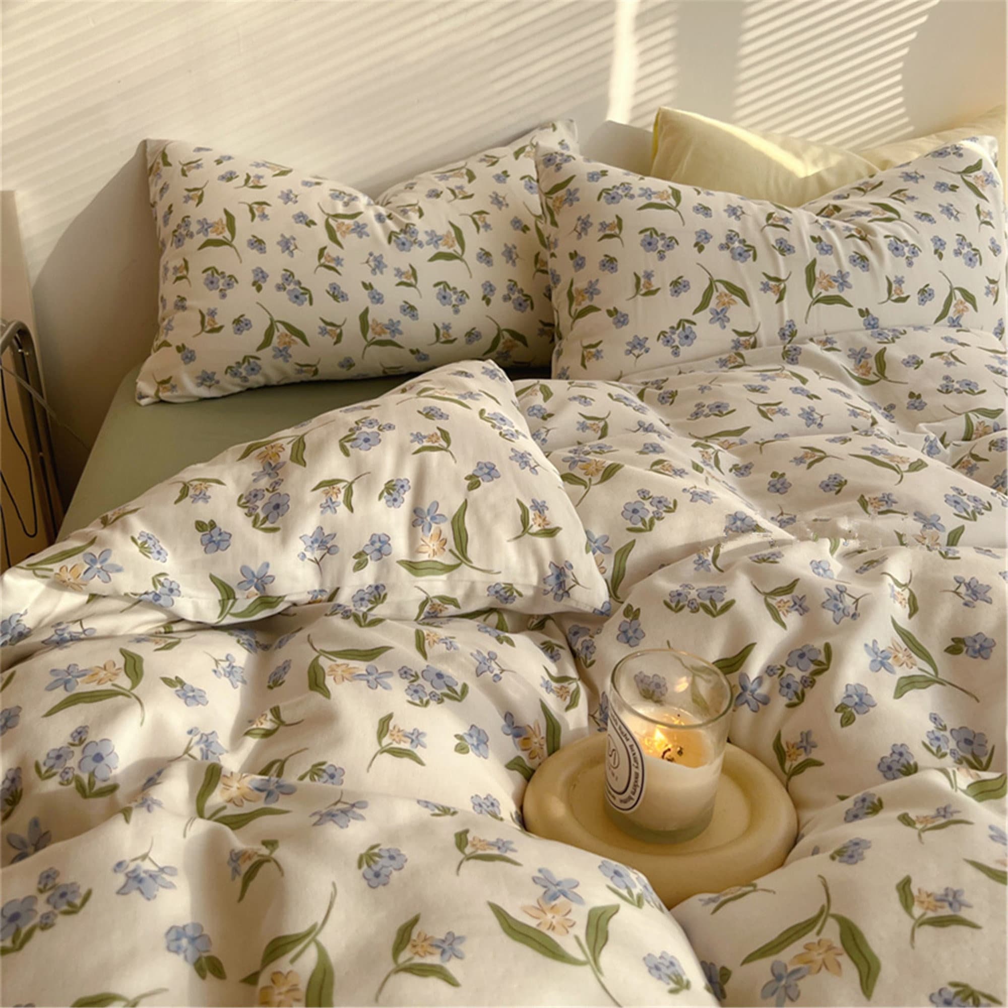 Fresh Blue Floral 100 Cotton Duvet Cover Set Twin Full Queen Etsy