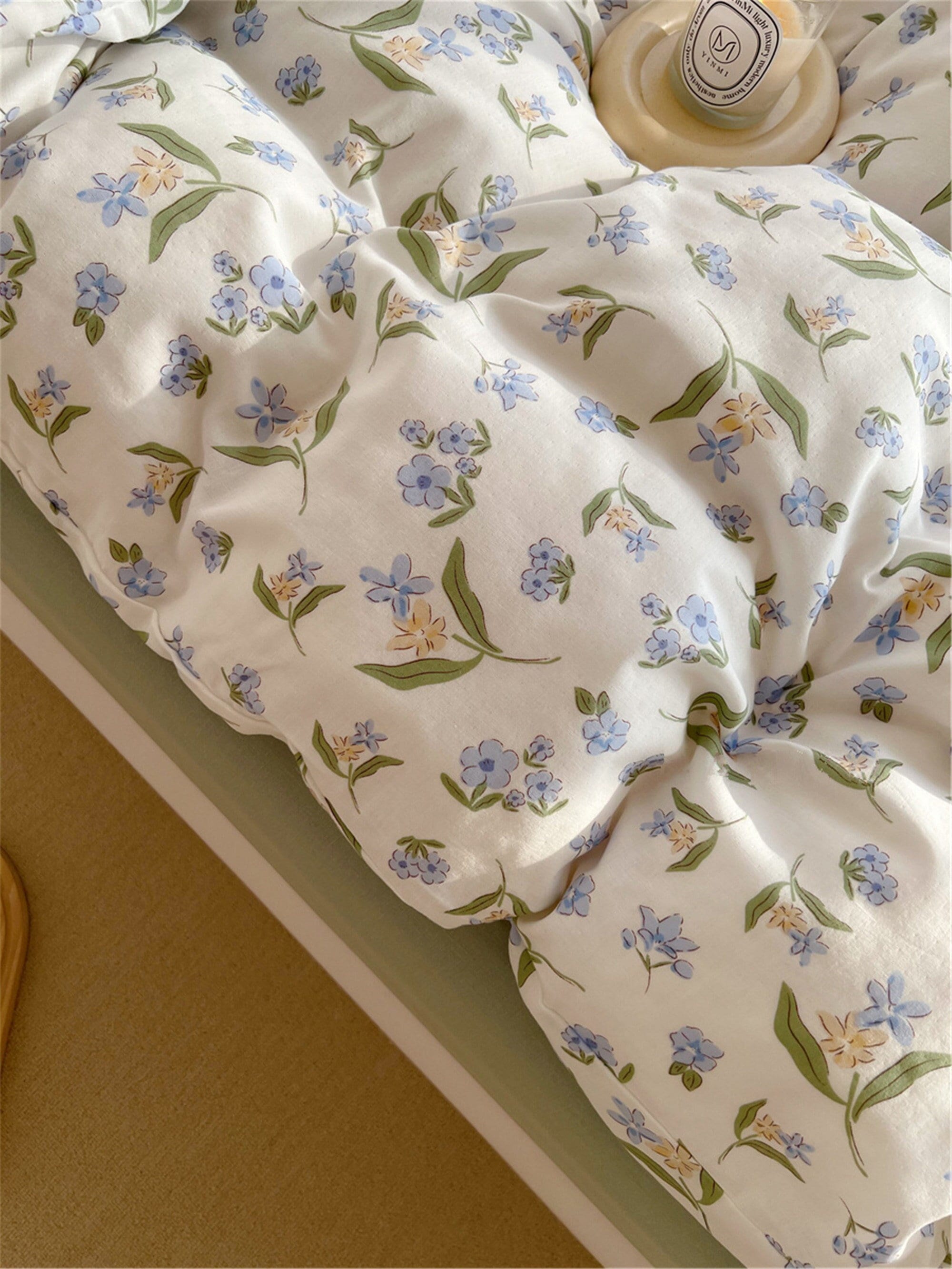 Fresh Blue Floral 100 Cotton Duvet Cover Set Twin Full Queen Etsy