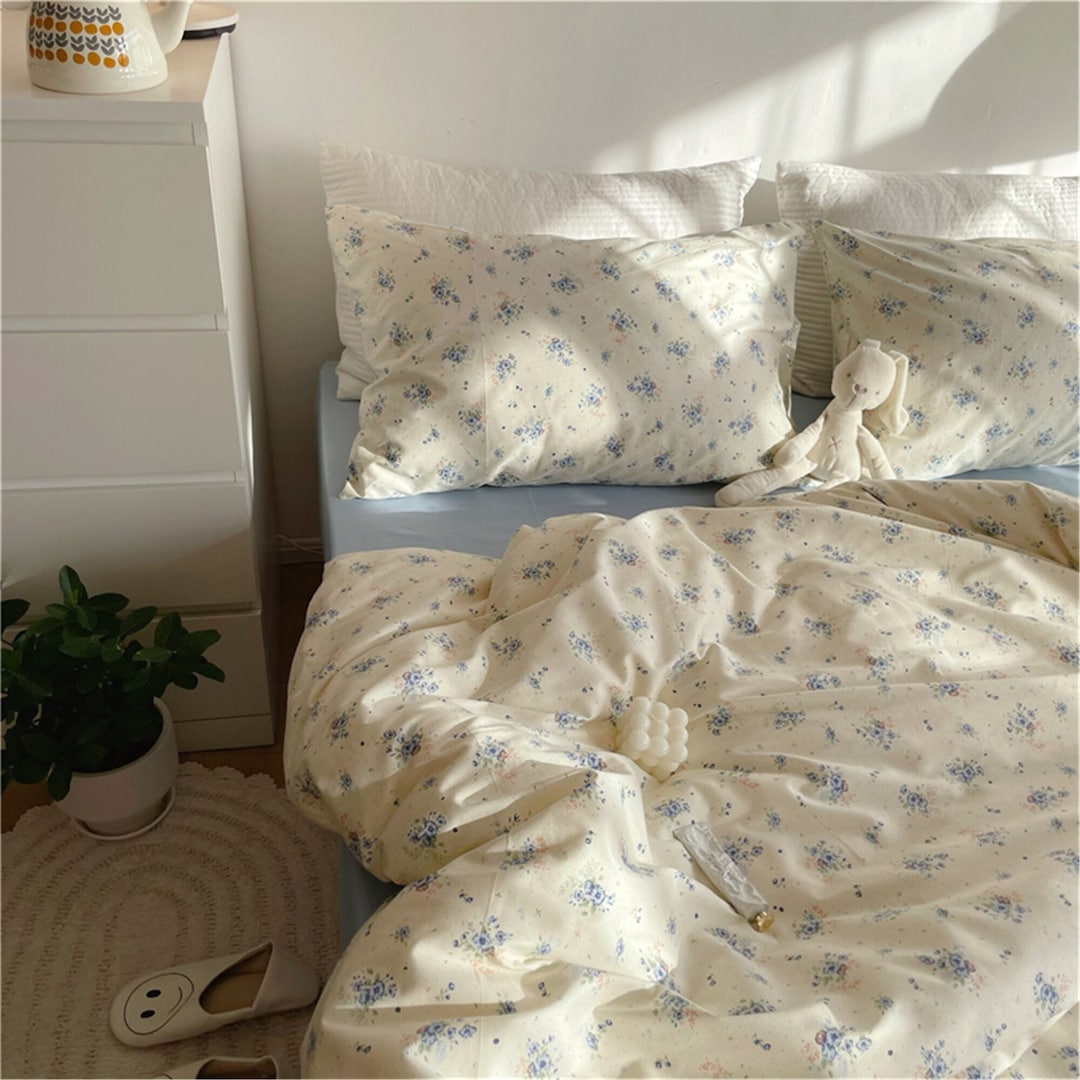 Blue Floral 100 Cotton Duvet Cover Setcute Fresh Floral Bedding Set