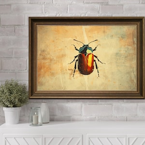 Vintage Printable Insect Print, Beetle Wall Art, Dark Academia, Beetle, Insect Wall Art, Farmhouse Wall Decor, Beetle Print, Beetle Art