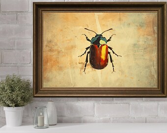 Vintage Printable Insect Print, Beetle Wall Art, Dark Academia, Beetle, Insect Wall Art, Farmhouse Wall Decor, Beetle Print, Beetle Art