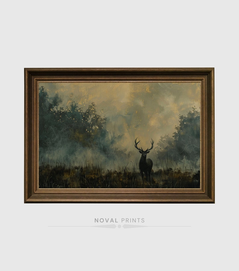 Antique Painting,Cabin Decor,Deer Painting,Deer Print,Den Wall Decor,Digital Art Print,Landscape Art Print,Lodge Decor,Man Cave Decor,Mountain Landscape,Printable Wall Art,Vintage Painting,Vintage Print