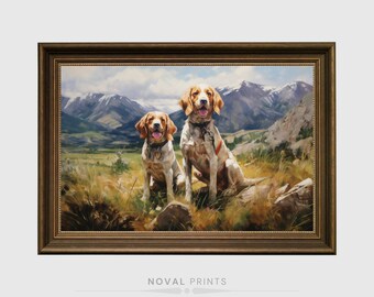 Couple Dog Wall Art Printable Painting, Digital Hunting Dog Print, Vintage Dog Wall Art, Farmhouse Decor, Animal Art, Vintage Dog Wall Art