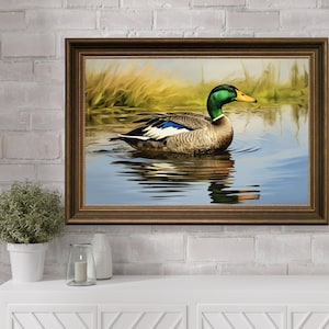 Mallard Duck Oil Painting Wall Art, Printable Vintage Mallard Duck Art, Duck Farmhouse Wall Decor, Bird Art Print, Duck Hunting, Mallard