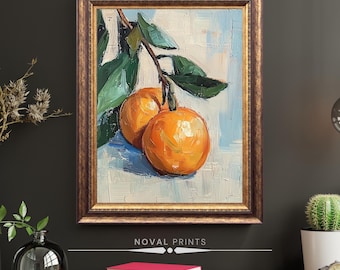 Tableau cuisine rustique, impression d'art mural cuisine campagnarde, tableau fruit orange, impression clémentine, tableau nature morte de cuisine
