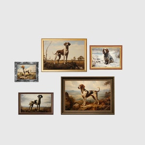 Vintage Jagdhunde Galeriewanddrucke, Hunde Wandkunst-Set mit 5 Drucken, Jagd Digitale Kunst, Neutrale Galeriewandset, Jagdhunde Malerei