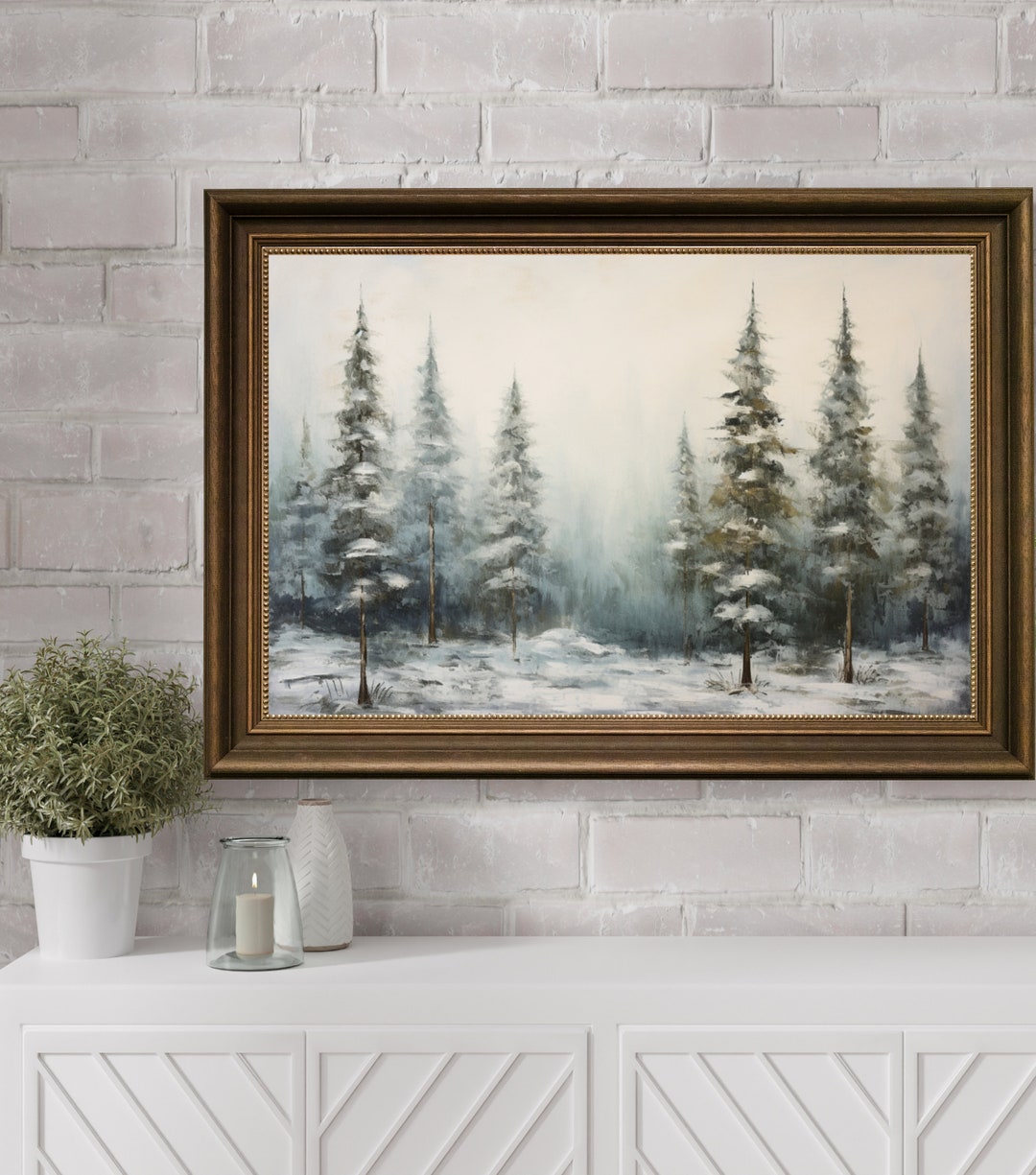 Winter Forest Landscape Print, Christmas Tree Wall Art, Snowy Evergreen ...